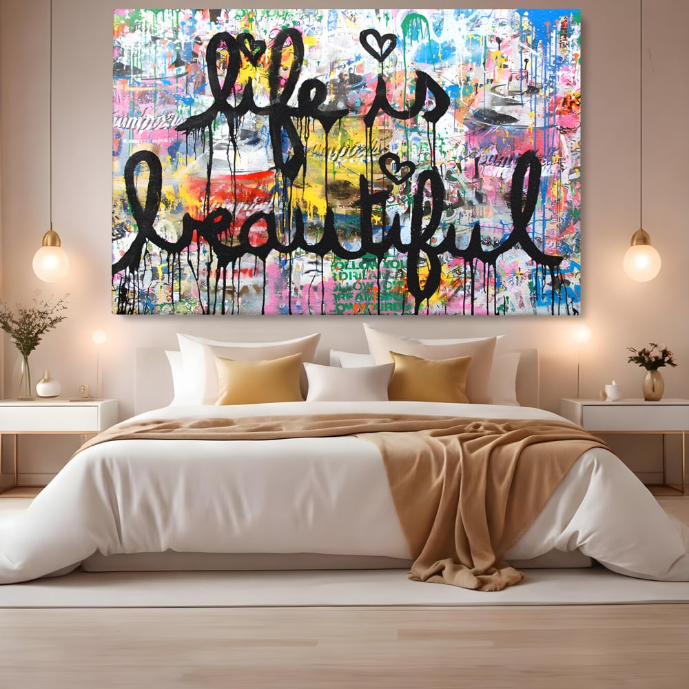 Tablou Canvas Premium LuxCanva® B1077, Life Is Beautiful , Decorativ, Living, Viata, Frumoasa, Motivational, Dormitor, Inspirational, Fericire, Culori Vibrante