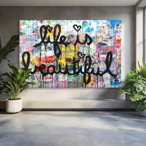 Tablou Canvas Premium LuxCanva® B1077, Life Is Beautiful , Decorativ, Living, Viata, Frumoasa, Motivational, Dormitor, Inspirational, Fericire, Culori Vibrante