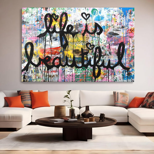 Tablou Canvas Premium LuxCanva® B1077, Life Is Beautiful , Decorativ, Living, Viata, Frumoasa, Motivational, Dormitor, Inspirational, Fericire, Culori Vibrante