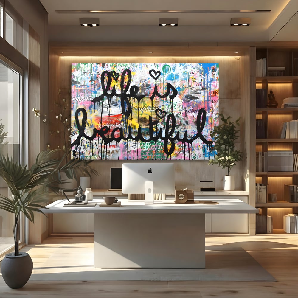 Tablou Canvas Premium LuxCanva® B1077, Life Is Beautiful , Decorativ, Living, Viata, Frumoasa, Motivational, Dormitor, Inspirational, Fericire, Culori Vibrante