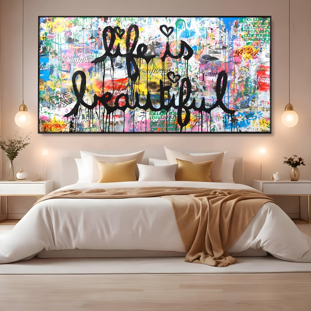 Tablou Canvas Premium LuxCanva® B1077, Life Is Beautiful , Decorativ, Living, Viata, Frumoasa, Motivational, Dormitor, Inspirational, Fericire, Culori Vibrante