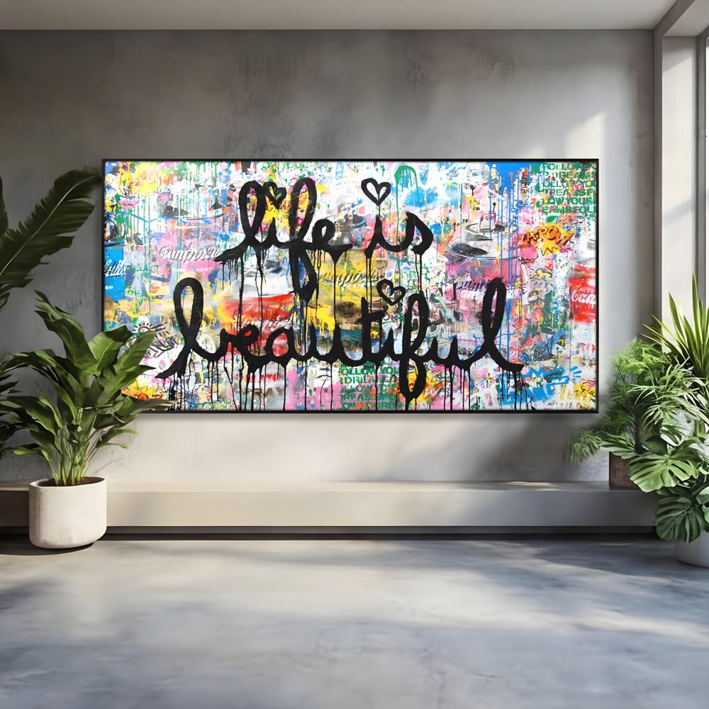 Tablou Canvas Premium LuxCanva® B1077, Life Is Beautiful , Decorativ, Living, Viata, Frumoasa, Motivational, Dormitor, Inspirational, Fericire, Culori Vibrante