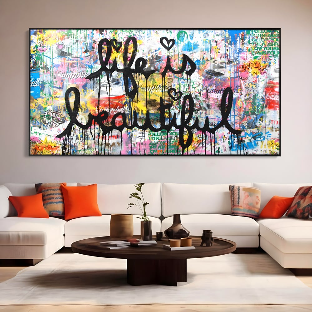 Tablou Canvas Premium LuxCanva® B1077, Life Is Beautiful , Decorativ, Living, Viata, Frumoasa, Motivational, Dormitor, Inspirational, Fericire, Culori Vibrante