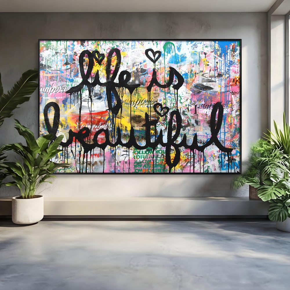 Tablou Canvas Premium LuxCanva® B1077, Life Is Beautiful , Decorativ, Living, Viata, Frumoasa, Motivational, Dormitor, Inspirational, Fericire, Culori Vibrante