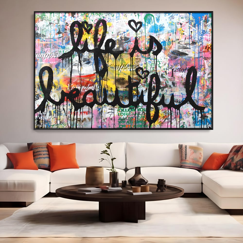 Tablou Canvas Premium LuxCanva® B1077, Life Is Beautiful , Decorativ, Living, Viata, Frumoasa, Motivational, Dormitor, Inspirational, Fericire, Culori Vibrante