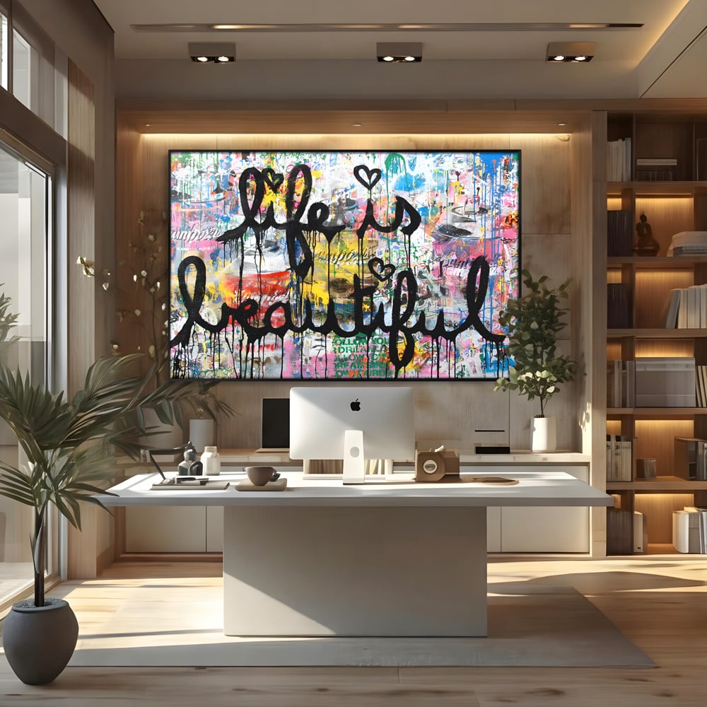 Tablou Canvas Premium LuxCanva® B1077, Life Is Beautiful , Decorativ, Living, Viata, Frumoasa, Motivational, Dormitor, Inspirational, Fericire, Culori Vibrante