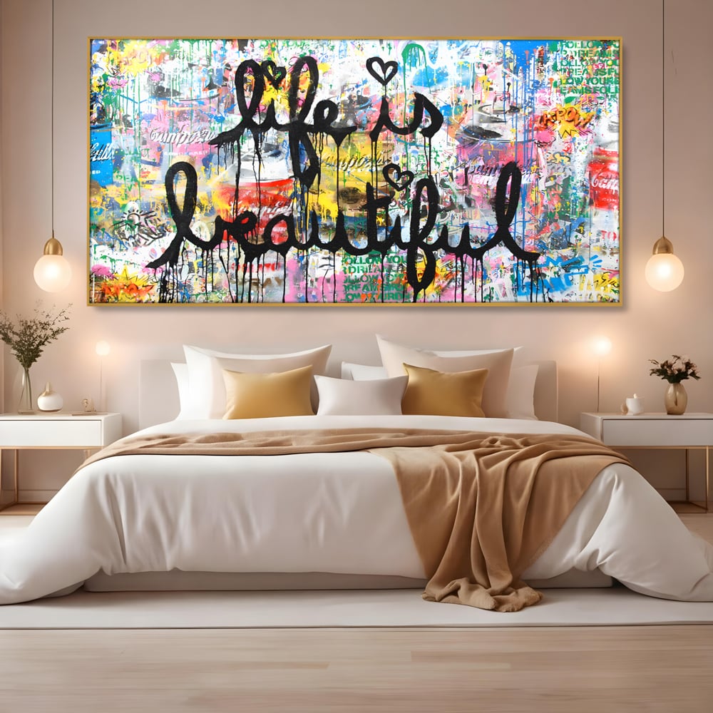 Tablou Canvas Premium LuxCanva® B1077, Life Is Beautiful , Decorativ, Living, Viata, Frumoasa, Motivational, Dormitor, Inspirational, Fericire, Culori Vibrante