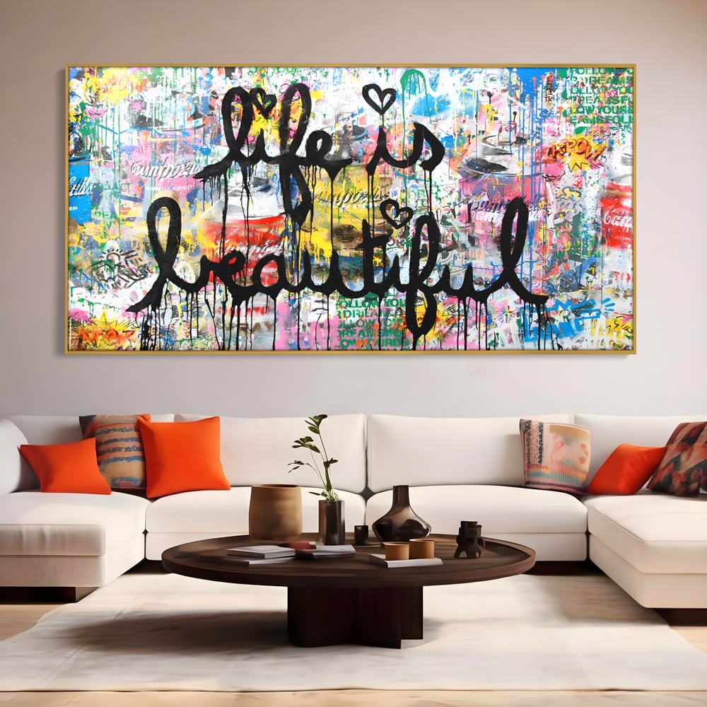 Tablou Canvas Premium LuxCanva® B1077, Life Is Beautiful , Decorativ, Living, Viata, Frumoasa, Motivational, Dormitor, Inspirational, Fericire, Culori Vibrante