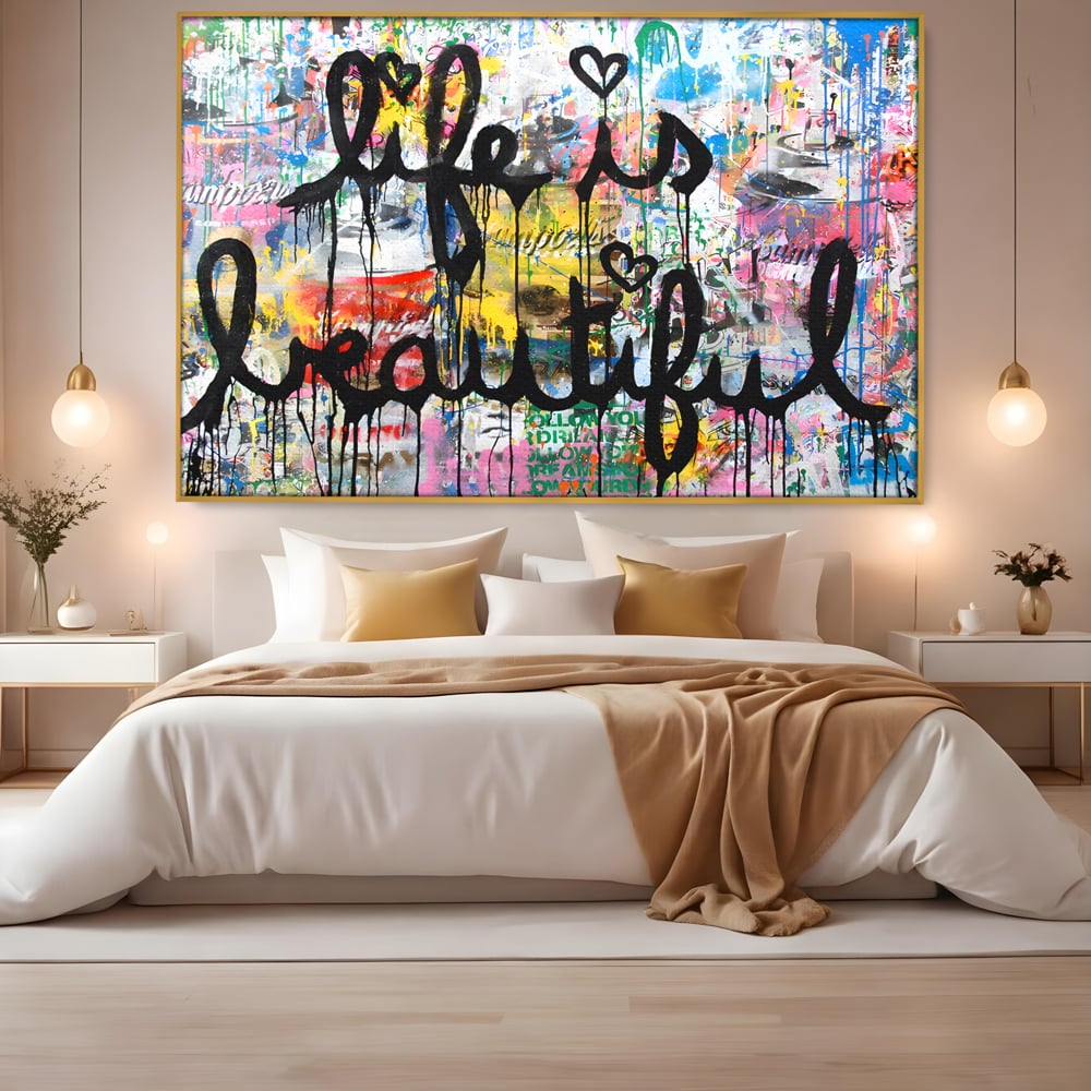 Tablou Canvas Premium LuxCanva® B1077, Life Is Beautiful , Decorativ, Living, Viata, Frumoasa, Motivational, Dormitor, Inspirational, Fericire, Culori Vibrante