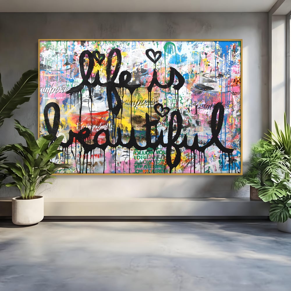 Tablou Canvas Premium LuxCanva® B1077, Life Is Beautiful , Decorativ, Living, Viata, Frumoasa, Motivational, Dormitor, Inspirational, Fericire, Culori Vibrante