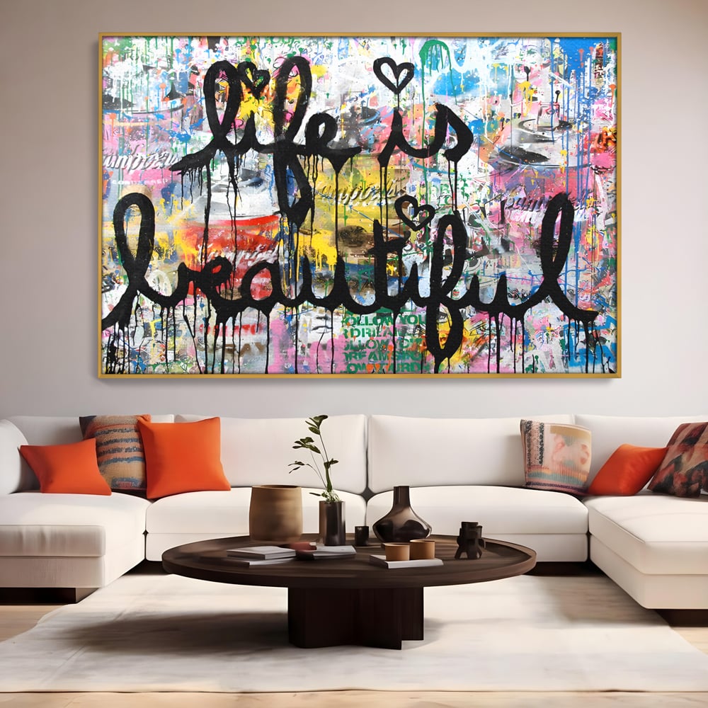 Tablou Canvas Premium LuxCanva® B1077, Life Is Beautiful , Decorativ, Living, Viata, Frumoasa, Motivational, Dormitor, Inspirational, Fericire, Culori Vibrante
