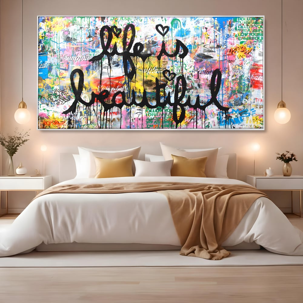 Tablou Canvas Premium LuxCanva® B1077, Life Is Beautiful , Decorativ, Living, Viata, Frumoasa, Motivational, Dormitor, Inspirational, Fericire, Culori Vibrante