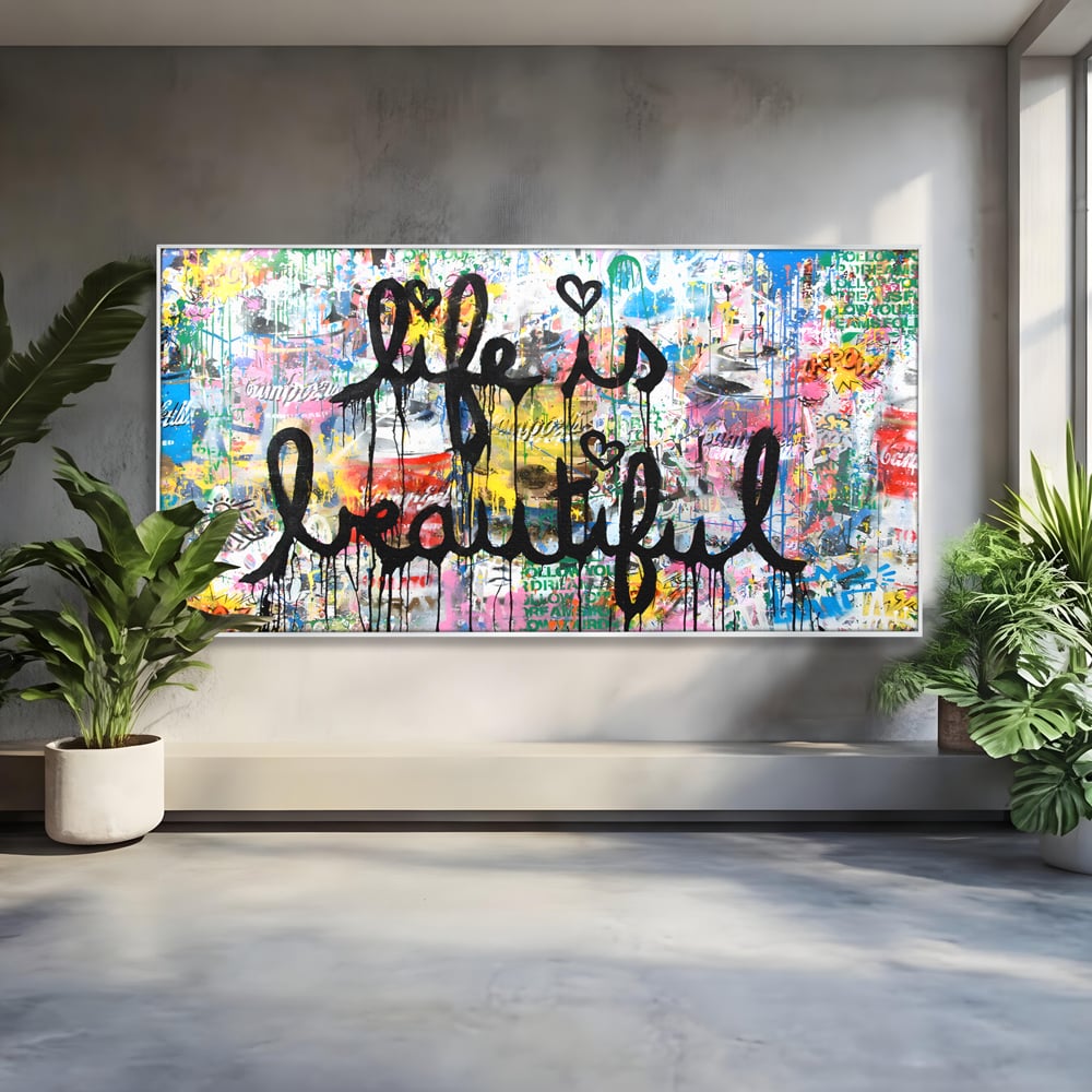 Tablou Canvas Premium LuxCanva® B1077, Life Is Beautiful , Decorativ, Living, Viata, Frumoasa, Motivational, Dormitor, Inspirational, Fericire, Culori Vibrante