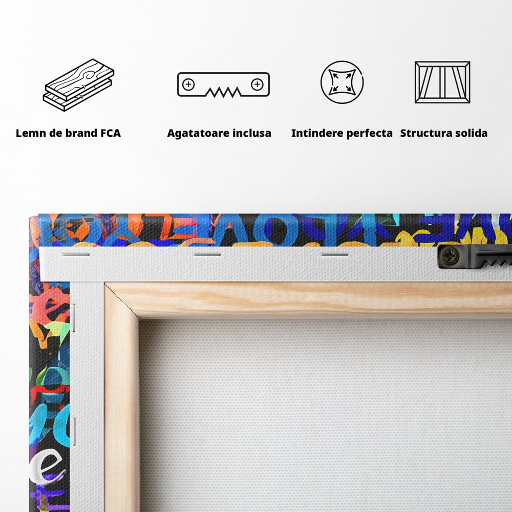 Tablou Canvas Premium LuxCanva® B1078, Love In Colors , Decorativ, Living, Colorat, Iubire, Graffiti, Dormitor, Inspirational, Dragoste, Culori Vibrante