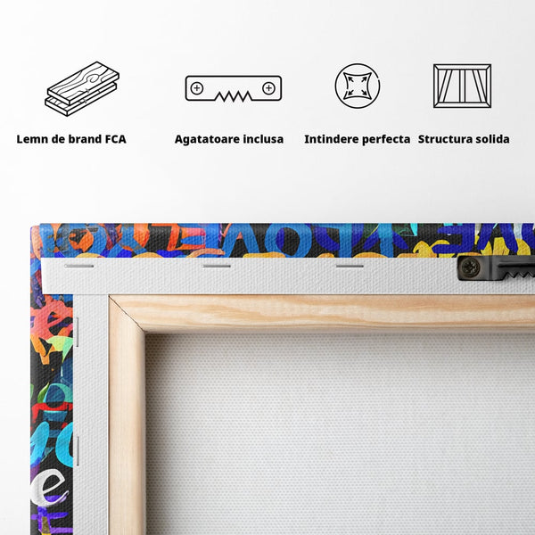 Tablou Canvas Premium LuxCanva® B1078, Love In Colors , Decorativ, Living, Colorat, Iubire, Graffiti, Dormitor, Inspirational, Dragoste, Culori Vibrante
