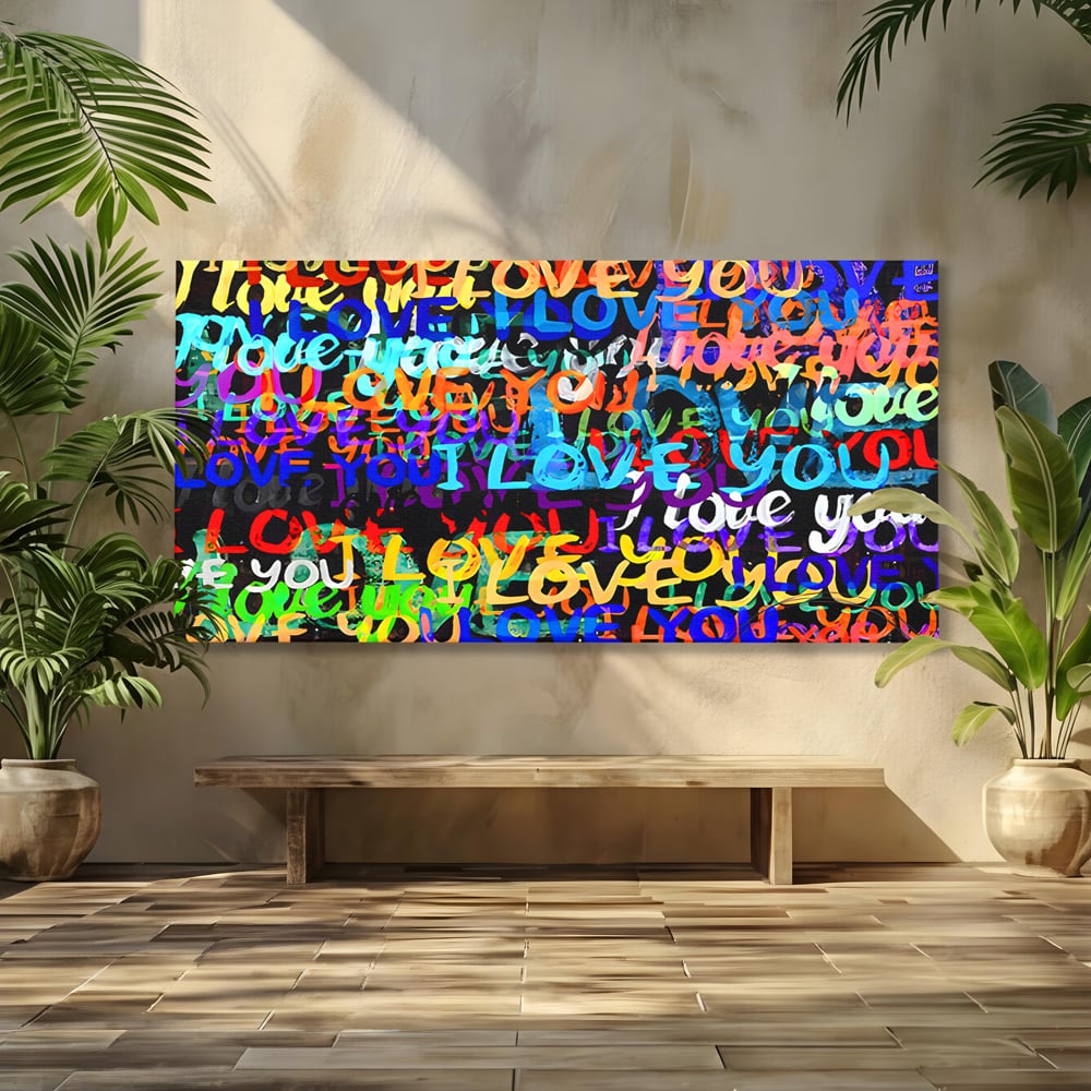 Tablou Canvas Premium LuxCanva® B1078, Love In Colors , Decorativ, Living, Colorat, Iubire, Graffiti, Dormitor, Inspirational, Dragoste, Culori Vibrante