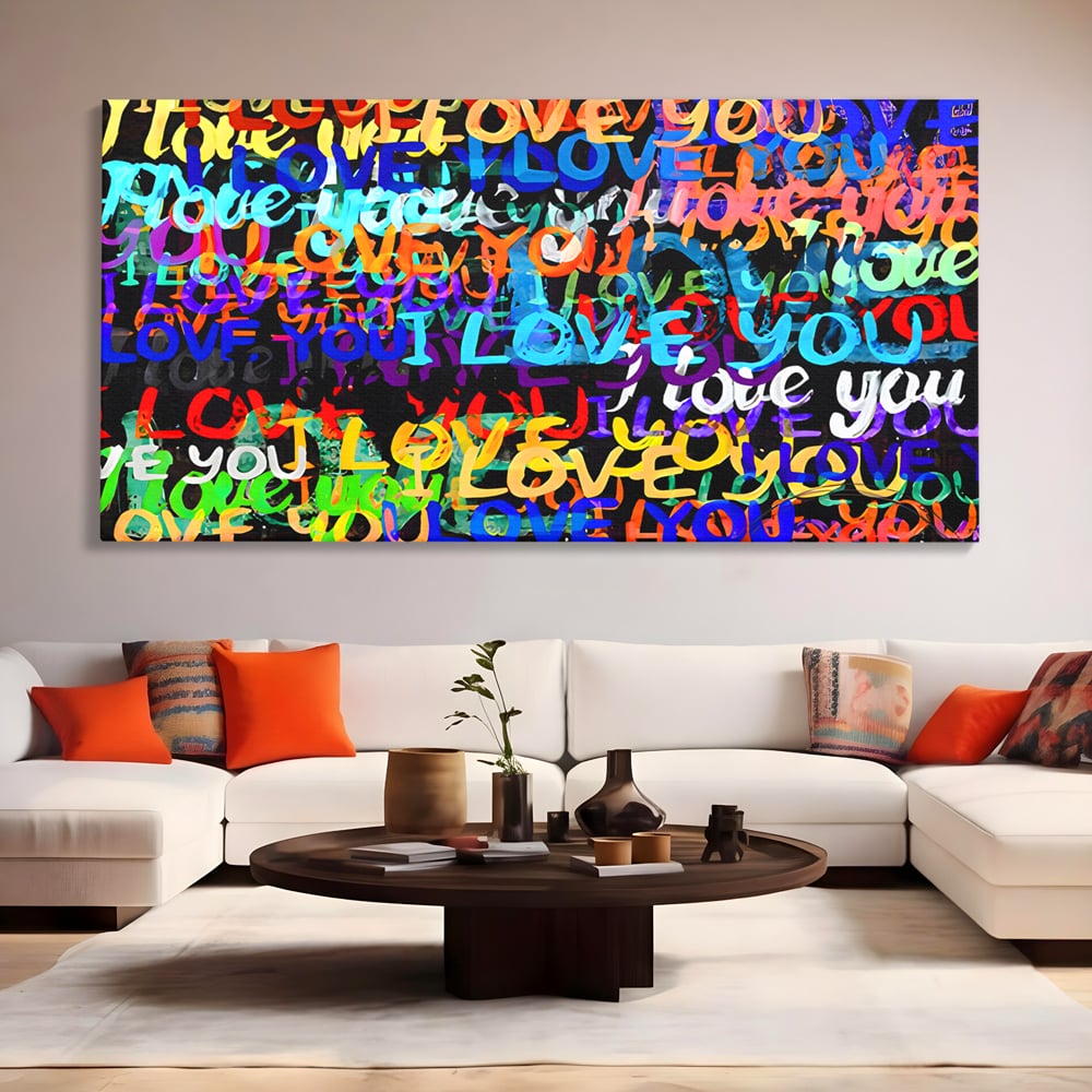 Tablou Canvas Premium LuxCanva® B1078, Love In Colors , Decorativ, Living, Colorat, Iubire, Graffiti, Dormitor, Inspirational, Dragoste, Culori Vibrante