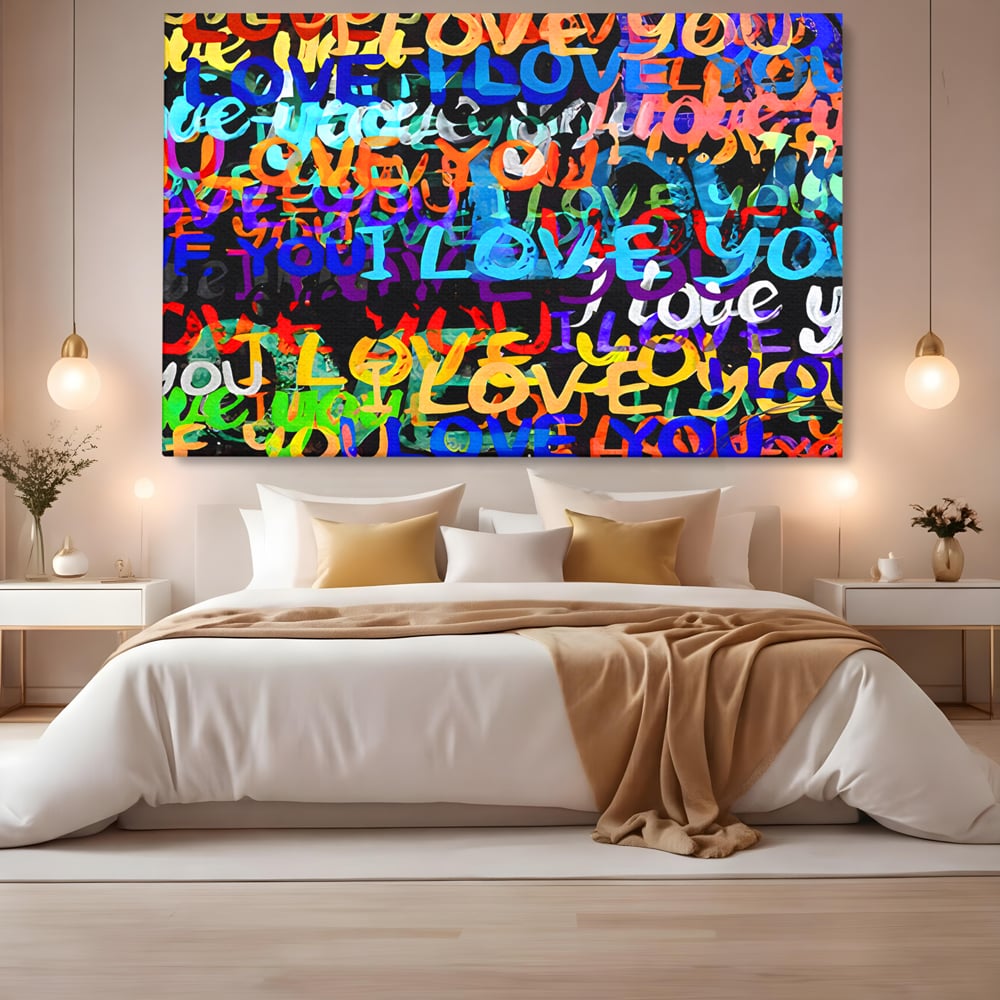 Tablou Canvas Premium LuxCanva® B1078, Love In Colors , Decorativ, Living, Colorat, Iubire, Graffiti, Dormitor, Inspirational, Dragoste, Culori Vibrante