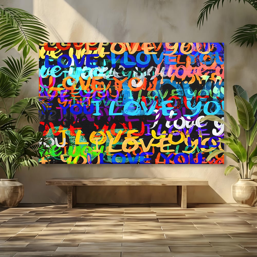 Tablou Canvas Premium LuxCanva® B1078, Love In Colors , Decorativ, Living, Colorat, Iubire, Graffiti, Dormitor, Inspirational, Dragoste, Culori Vibrante