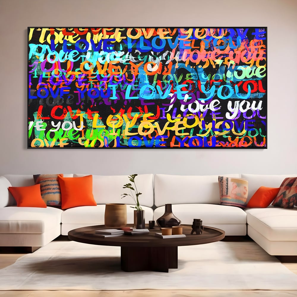 Tablou Canvas Premium LuxCanva® B1078, Love In Colors , Decorativ, Living, Colorat, Iubire, Graffiti, Dormitor, Inspirational, Dragoste, Culori Vibrante