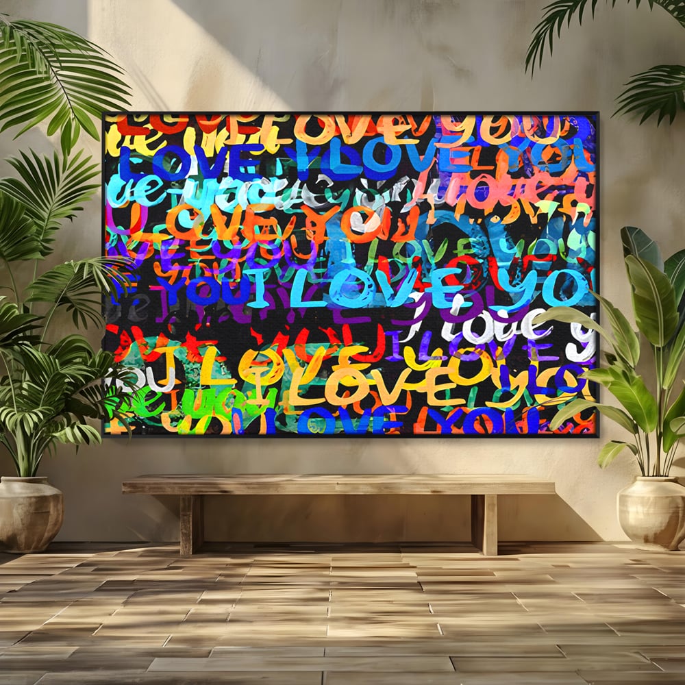 Tablou Canvas Premium LuxCanva® B1078, Love In Colors , Decorativ, Living, Colorat, Iubire, Graffiti, Dormitor, Inspirational, Dragoste, Culori Vibrante