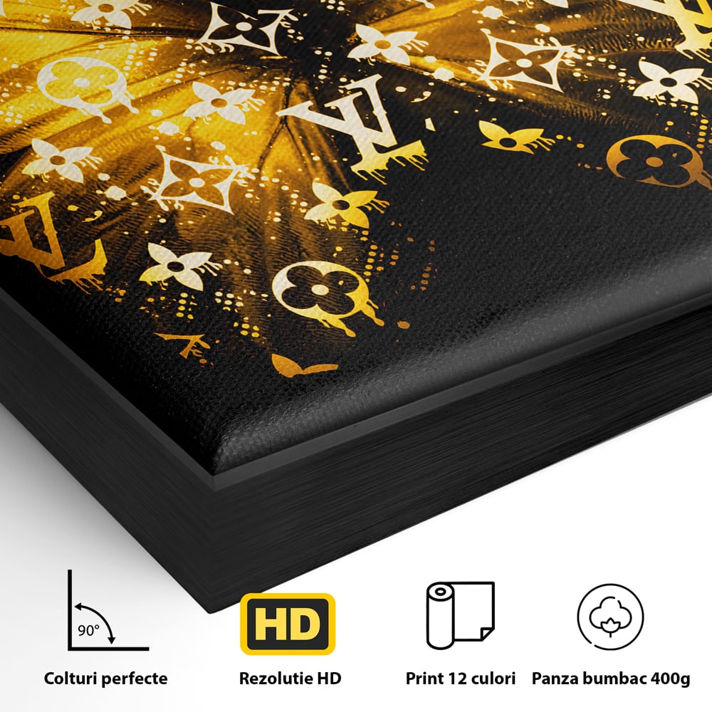 Leinwand Premium Canvas Wandkunst, LuxCanva® B1084, Louis Vuitton Schmetterling, Wohnen, Modehaus, Paris, Büro, Mode, Luxus, Schmetterling, Schwarz und Gold
