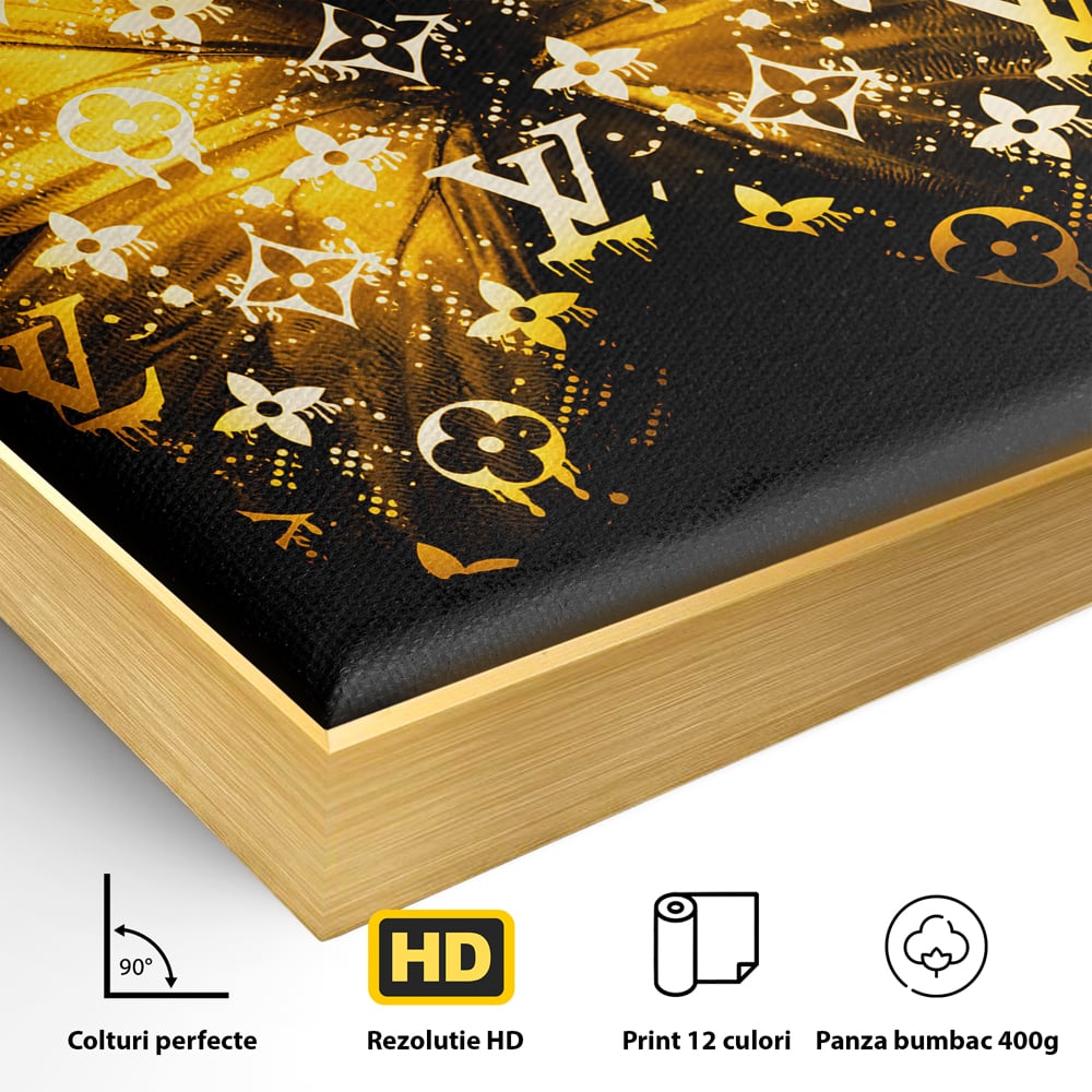 Leinwand Premium Canvas Wandkunst, LuxCanva® B1084, Louis Vuitton Schmetterling, Wohnen, Modehaus, Paris, Büro, Mode, Luxus, Schmetterling, Schwarz und Gold