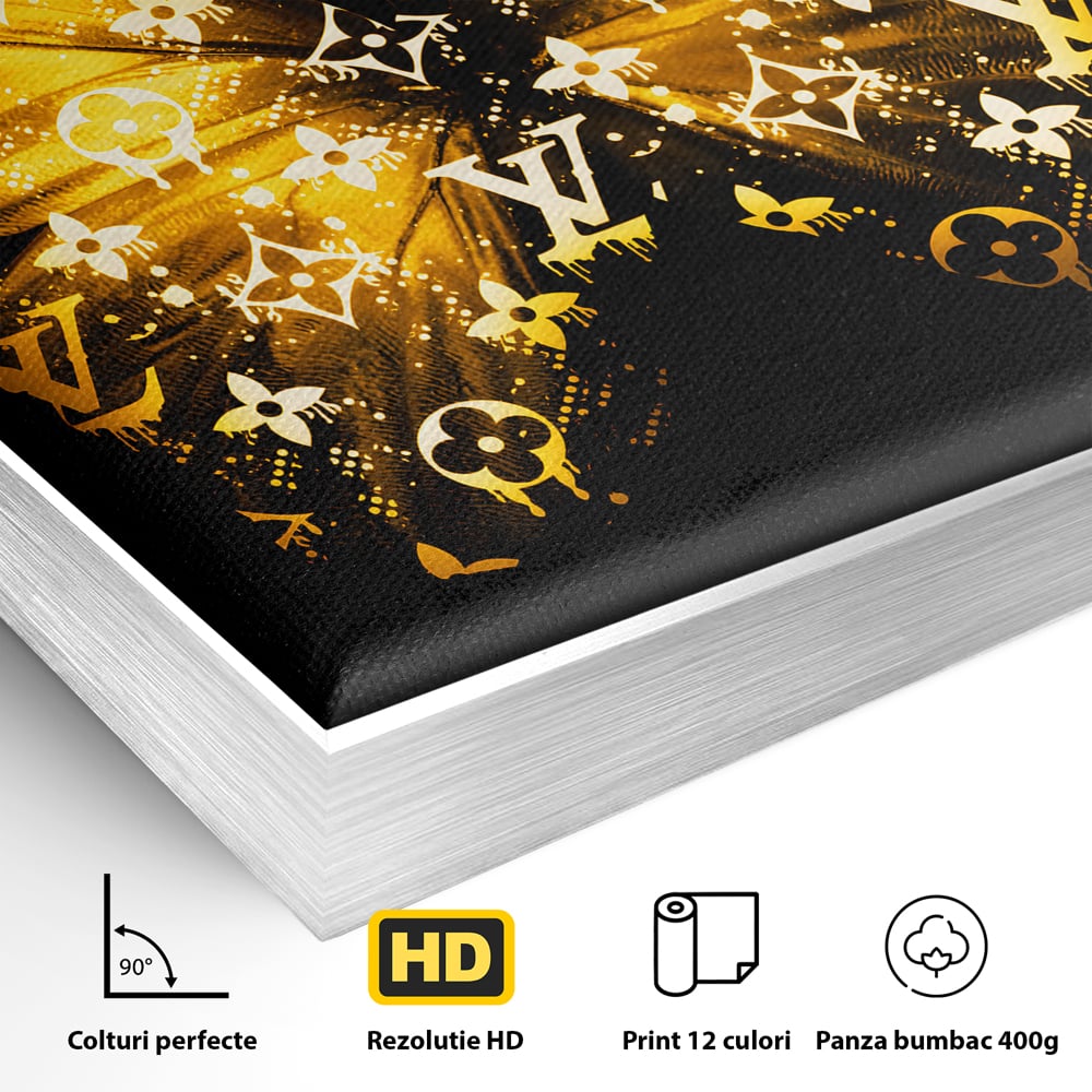 Leinwand Premium Canvas Wandkunst, LuxCanva® B1084, Louis Vuitton Schmetterling, Wohnen, Modehaus, Paris, Büro, Mode, Luxus, Schmetterling, Schwarz und Gold