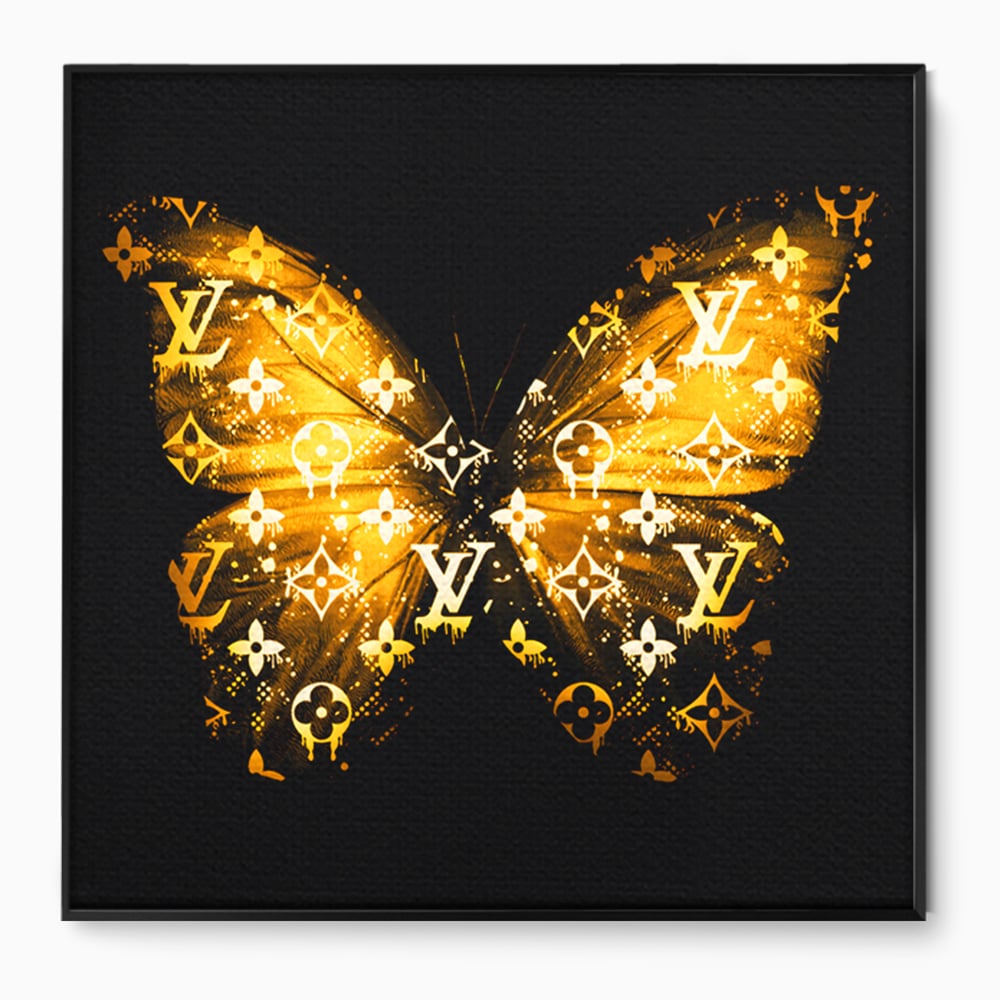 Leinwand Premium Canvas Wandkunst, LuxCanva® B1084, Louis Vuitton Schmetterling, Wohnen, Modehaus, Paris, Büro, Mode, Luxus, Schmetterling, Schwarz und Gold