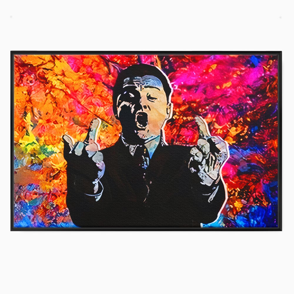Tablou Canvas Premium LuxCanva® B1085, Middle Fingers the Wolf of Wall Street ,  Living, Leonardo DiCaprio, Film, Birou, Actor, Cinefil, Decor, Pop Art, Culori Vibrante