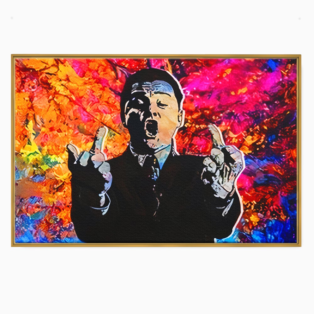 Tablou Canvas Premium LuxCanva® B1085, Middle Fingers the Wolf of Wall Street ,  Living, Leonardo DiCaprio, Film, Birou, Actor, Cinefil, Decor, Pop Art, Culori Vibrante