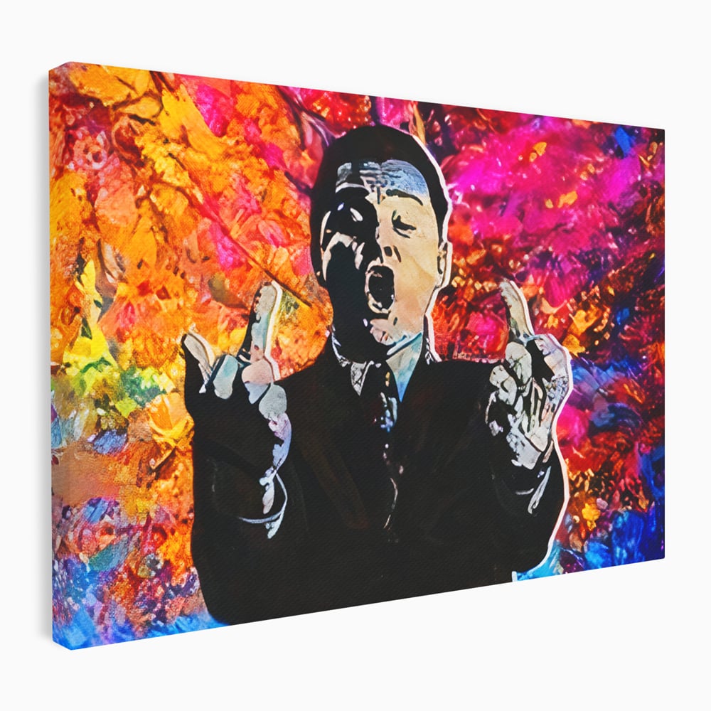 Tablou Canvas Premium LuxCanva® B1085, Middle Fingers the Wolf of Wall Street ,  Living, Leonardo DiCaprio, Film, Birou, Actor, Cinefil, Decor, Pop Art, Culori Vibrante