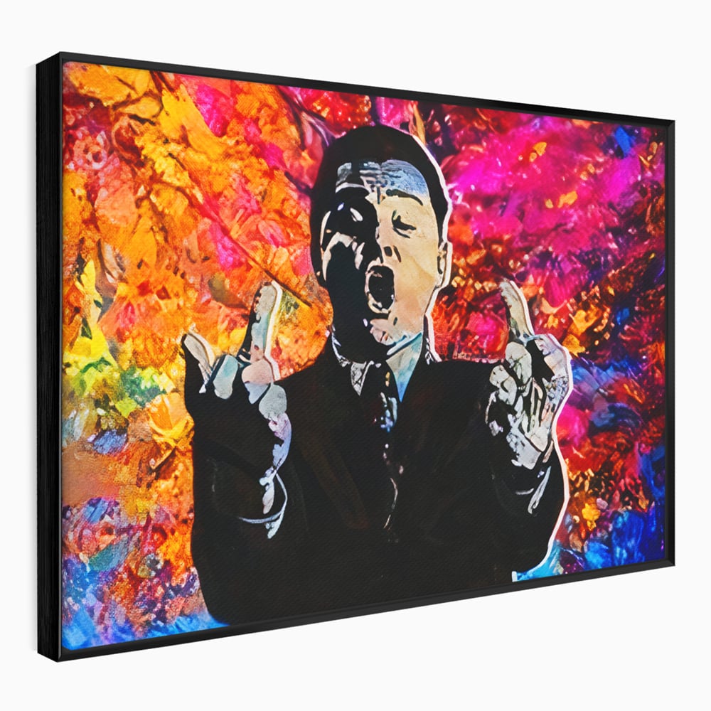 Tablou Canvas Premium LuxCanva® B1085, Middle Fingers the Wolf of Wall Street ,  Living, Leonardo DiCaprio, Film, Birou, Actor, Cinefil, Decor, Pop Art, Culori Vibrante