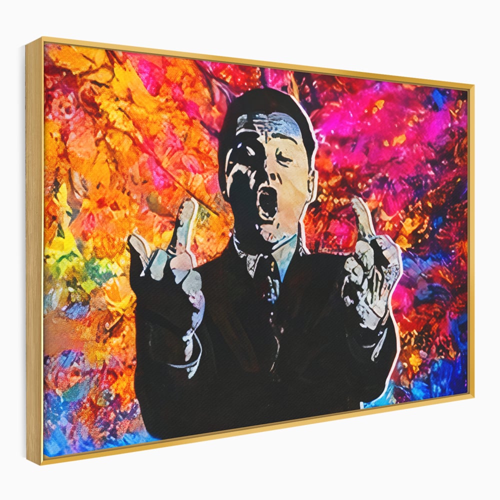 Tablou Canvas Premium LuxCanva® B1085, Middle Fingers the Wolf of Wall Street ,  Living, Leonardo DiCaprio, Film, Birou, Actor, Cinefil, Decor, Pop Art, Culori Vibrante