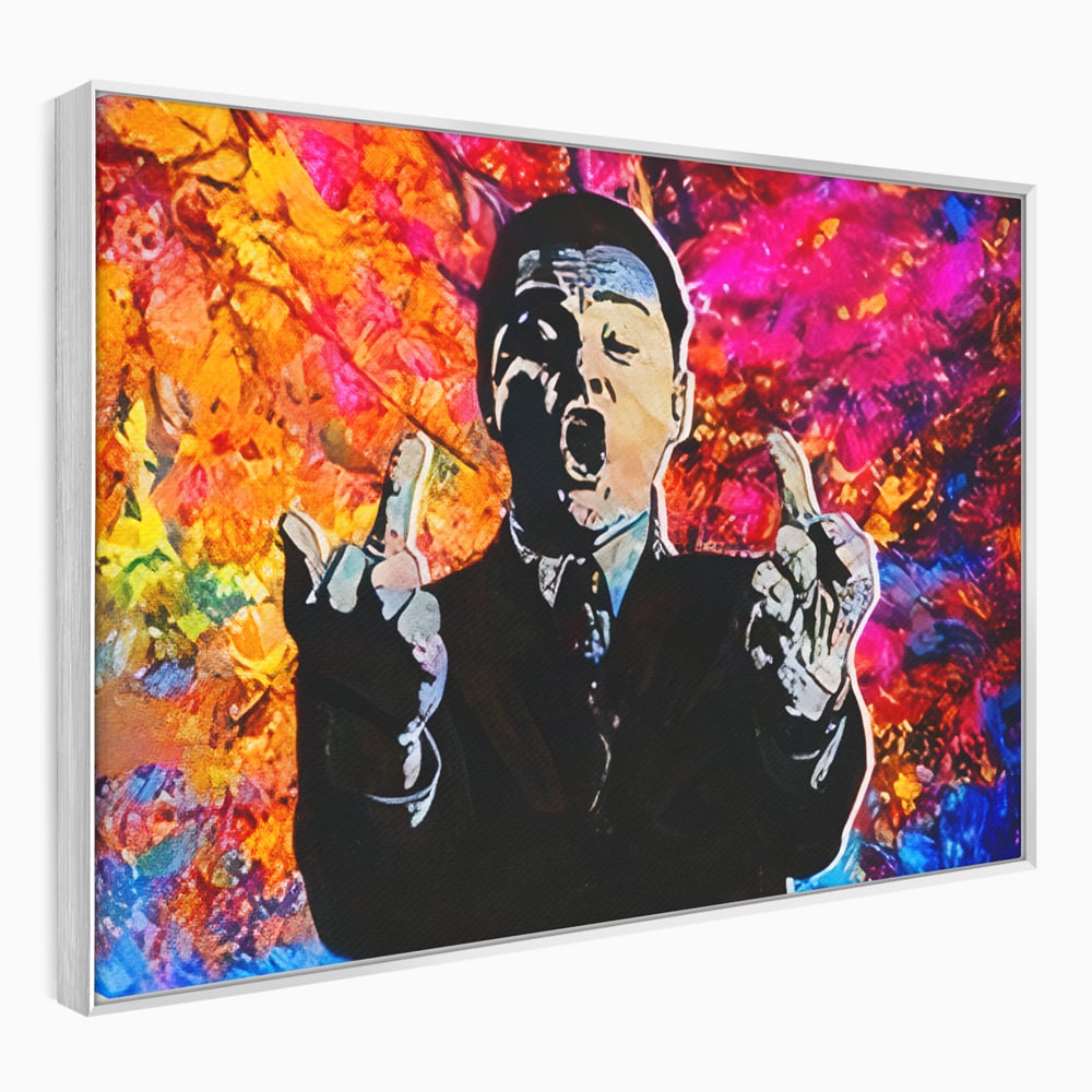 Tablou Canvas Premium LuxCanva® B1085, Middle Fingers the Wolf of Wall Street ,  Living, Leonardo DiCaprio, Film, Birou, Actor, Cinefil, Decor, Pop Art, Culori Vibrante