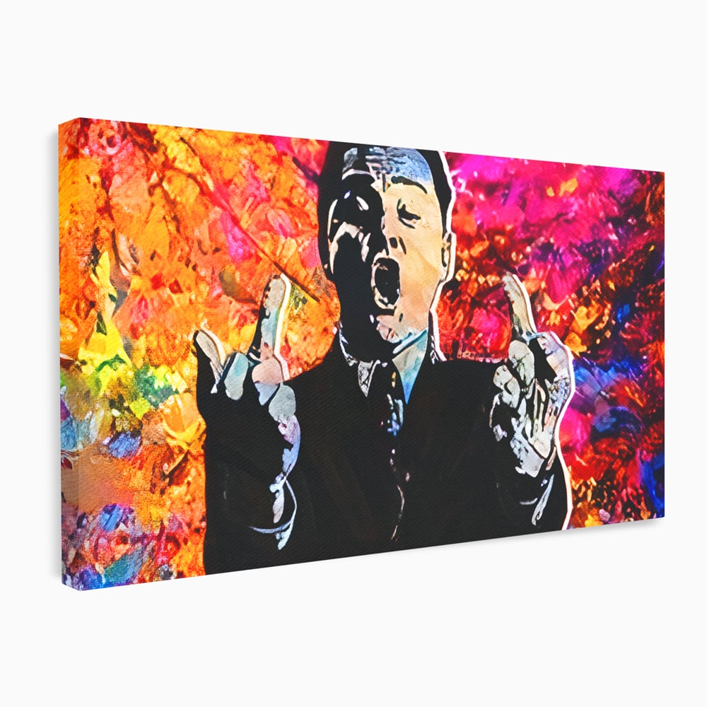 Tablou Canvas Premium LuxCanva® B1085, Middle Fingers the Wolf of Wall Street ,  Living, Leonardo DiCaprio, Film, Birou, Actor, Cinefil, Decor, Pop Art, Culori Vibrante