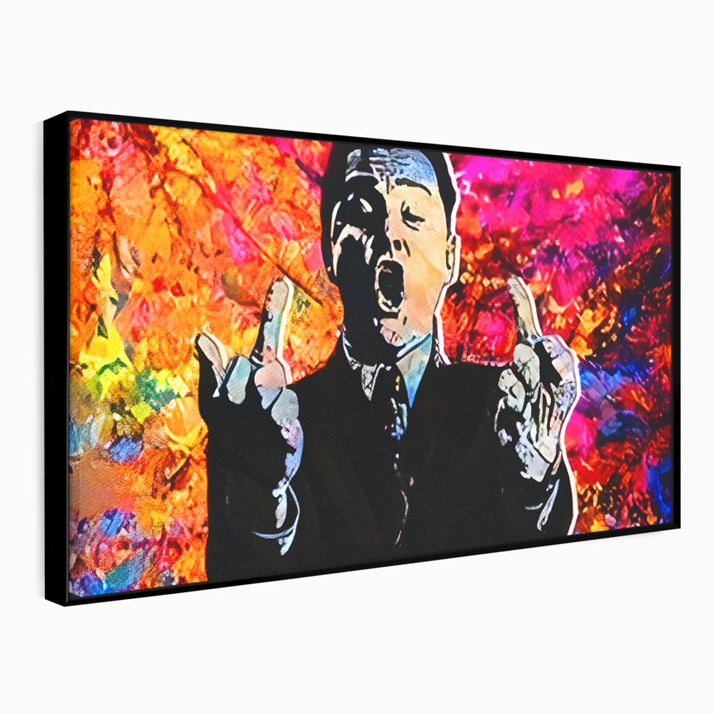 Tablou Canvas Premium LuxCanva® B1085, Middle Fingers the Wolf of Wall Street ,  Living, Leonardo DiCaprio, Film, Birou, Actor, Cinefil, Decor, Pop Art, Culori Vibrante