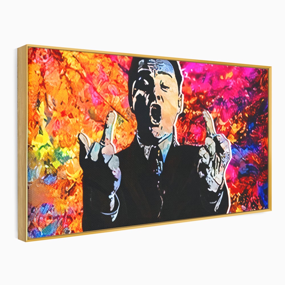 Tablou Canvas Premium LuxCanva® B1085, Middle Fingers the Wolf of Wall Street ,  Living, Leonardo DiCaprio, Film, Birou, Actor, Cinefil, Decor, Pop Art, Culori Vibrante