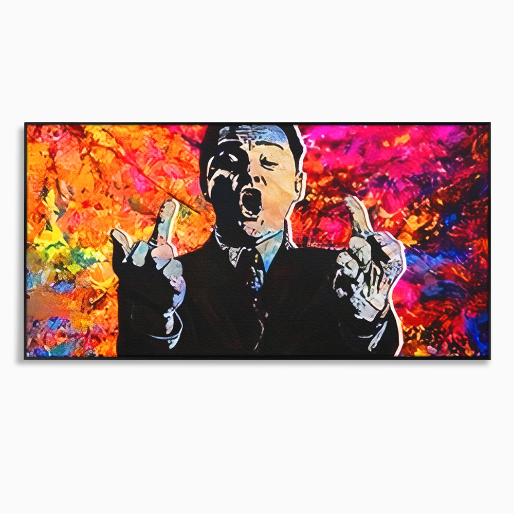 Tablou Canvas Premium LuxCanva® B1085, Middle Fingers the Wolf of Wall Street ,  Living, Leonardo DiCaprio, Film, Birou, Actor, Cinefil, Decor, Pop Art, Culori Vibrante