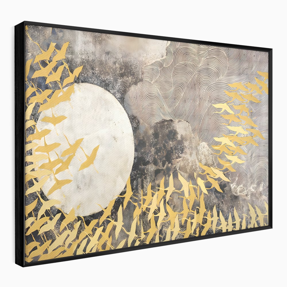 Tablou Canvas Premium LuxCanva® B1087, Marea migratie , Living, Pasari, Auriu, Corp Ceresc, Calatorie, Dormitor, Auriu