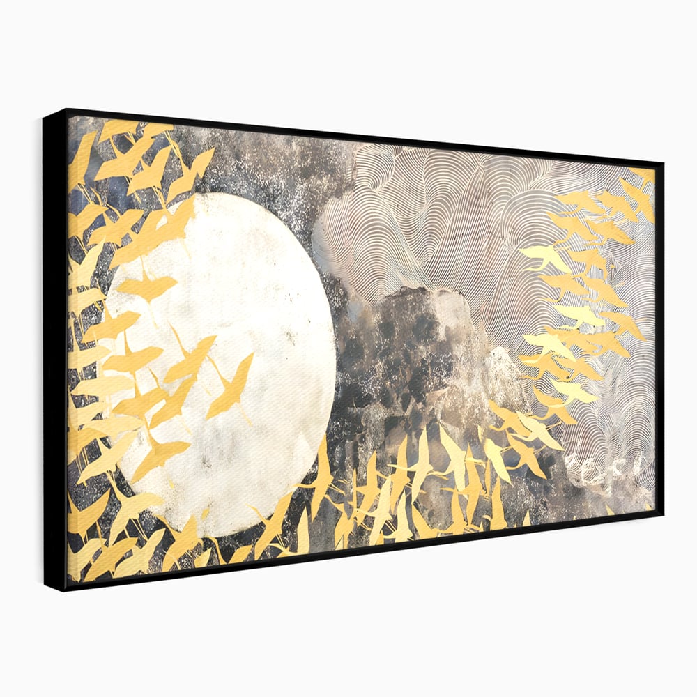 Tablou Canvas Premium LuxCanva® B1087, Marea migratie , Living, Pasari, Auriu, Corp Ceresc, Calatorie, Dormitor, Auriu