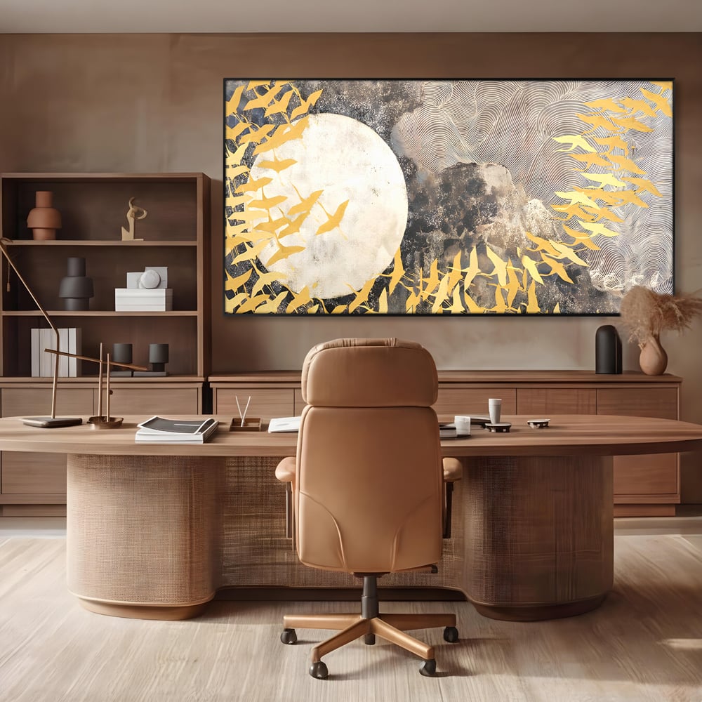 Tablou Canvas Premium LuxCanva® B1087, Marea migratie , Living, Pasari, Auriu, Corp Ceresc, Calatorie, Dormitor, Auriu