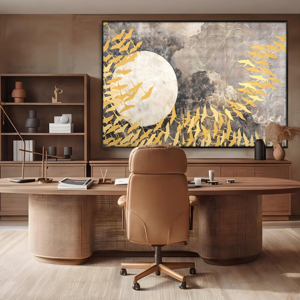 Tablou Canvas Premium LuxCanva® B1087, Marea migratie , Living, Pasari, Auriu, Corp Ceresc, Calatorie, Dormitor, Auriu
