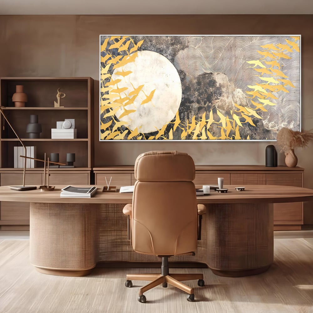 Tablou Canvas Premium LuxCanva® B1087, Marea migratie , Living, Pasari, Auriu, Corp Ceresc, Calatorie, Dormitor, Auriu