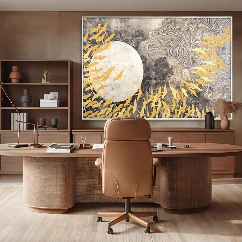 Tablou Canvas Premium LuxCanva® B1087, Marea migratie , Living, Pasari, Auriu, Corp Ceresc, Calatorie, Dormitor, Auriu