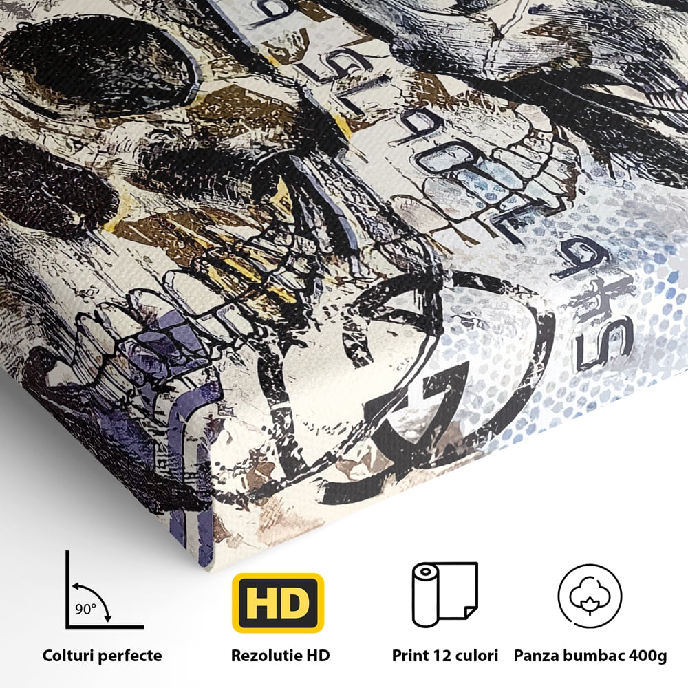 Tablou Canvas Premium, LuxCanva® B1088, Cranii Adidas, Birou, Rolex, Card Bancar, MasterCard, Adidas, Gucci, Culori Vibrante