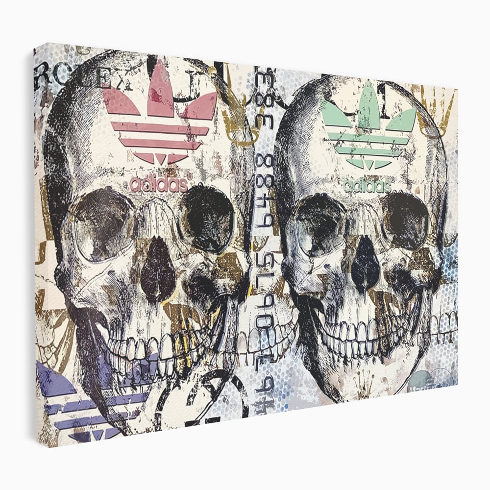 Tablou Canvas Premium, LuxCanva® B1088, Cranii Adidas, Birou, Rolex, Card Bancar, MasterCard, Adidas, Gucci, Culori Vibrante