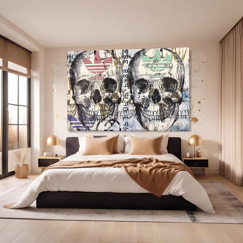 Tablou Canvas Premium, LuxCanva® B1088, Cranii Adidas, Birou, Rolex, Card Bancar, MasterCard, Adidas, Gucci, Culori Vibrante