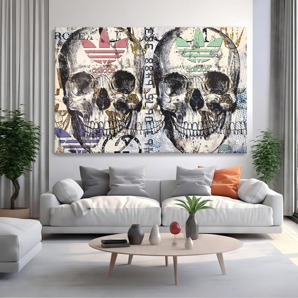 Tablou Canvas Premium, LuxCanva® B1088, Cranii Adidas, Birou, Rolex, Card Bancar, MasterCard, Adidas, Gucci, Culori Vibrante