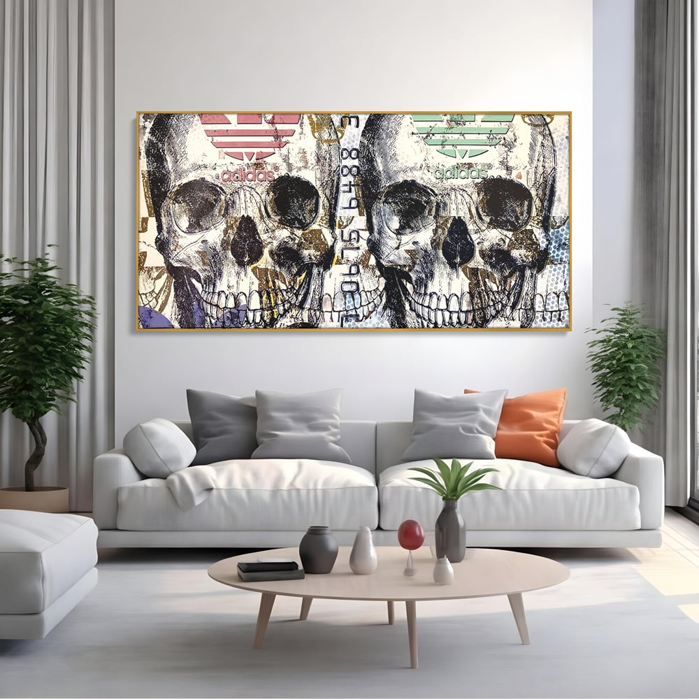 Tablou Canvas Premium, LuxCanva® B1088, Cranii Adidas, Birou, Rolex, Card Bancar, MasterCard, Adidas, Gucci, Culori Vibrante